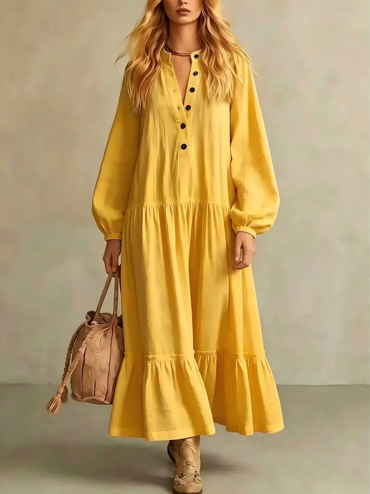 Azelia Button Front Tiered Maxi Dress