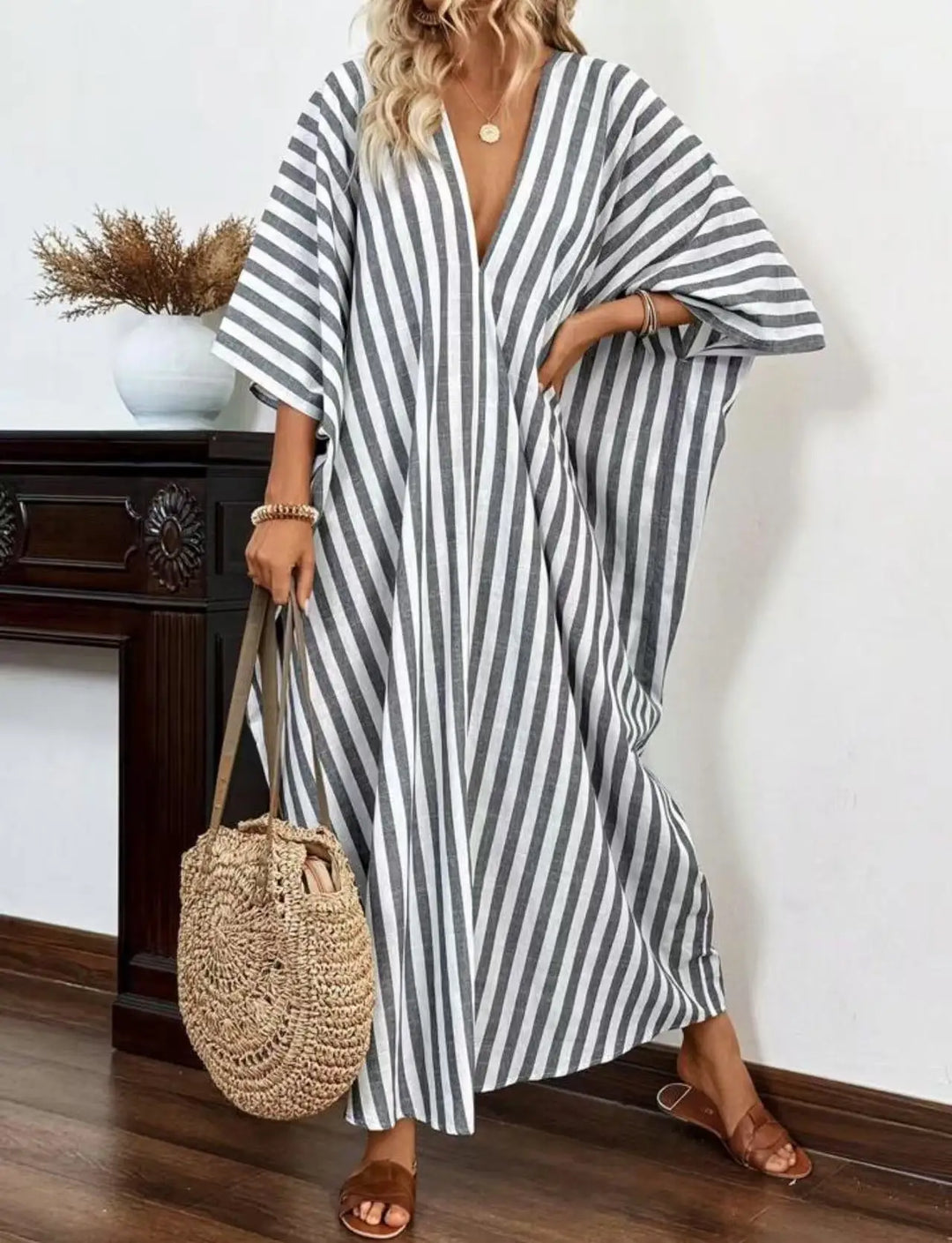 Grazia Striped Kaftan Maxi Dress