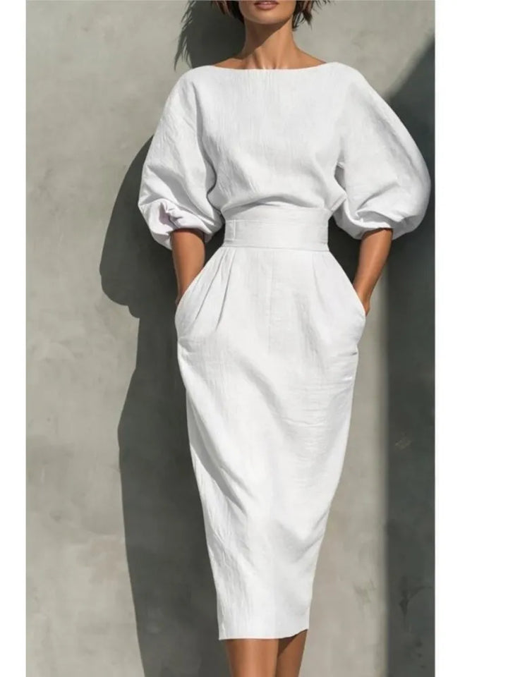 Sansa Elegant Linen Midi Dress