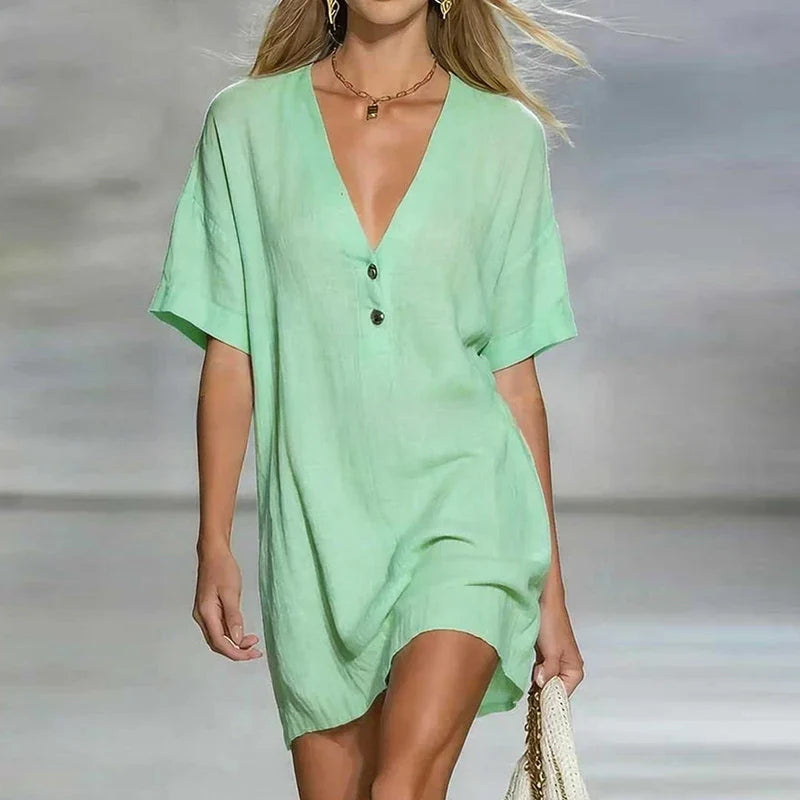 Lana V Neck Linen Shirt Dress