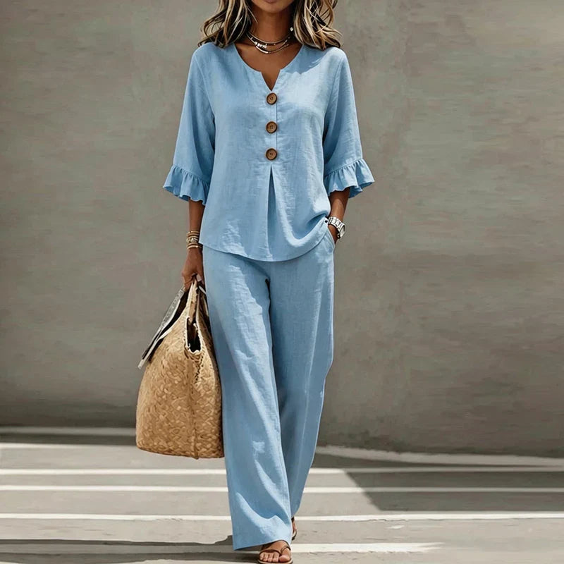 Lillana Ruffle Sleeve Top and Pants Set