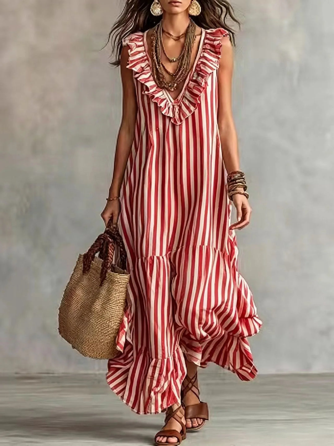 Kinsley Ruffle Striped Maxi Dress