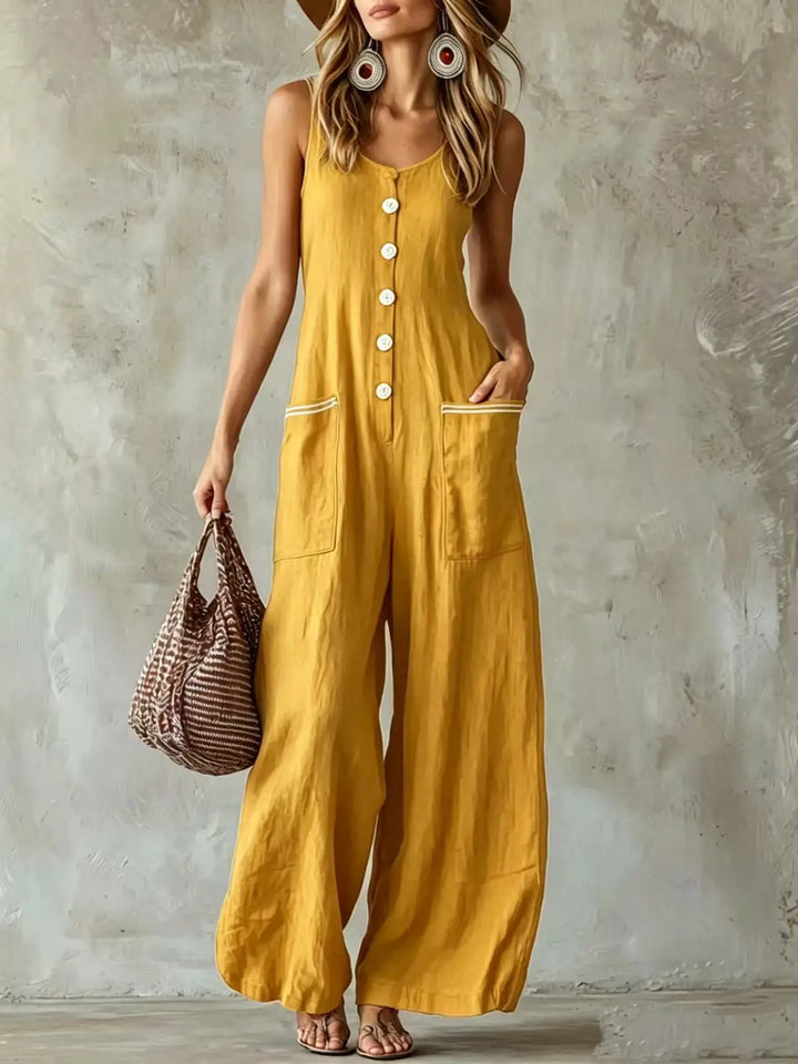 Ameline Button Front Wide Leg Jumpsuit