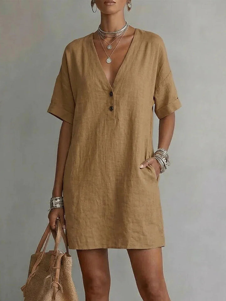 Tanisha Breathable Linen V-Neck Mini Dress