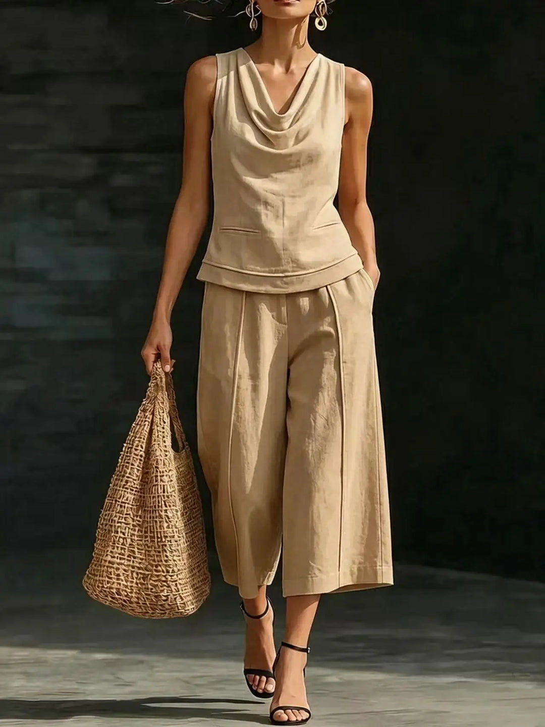 Evelisse Relaxed Cowl Neck Trouser Set
