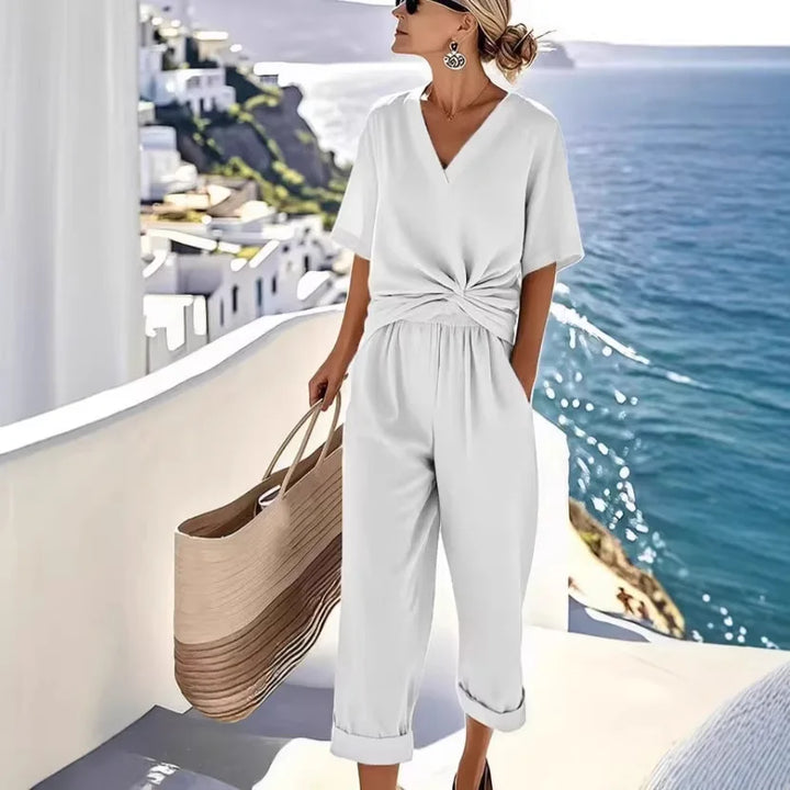 Caterina Casual Tie Waist Short Sleeve Pants Set