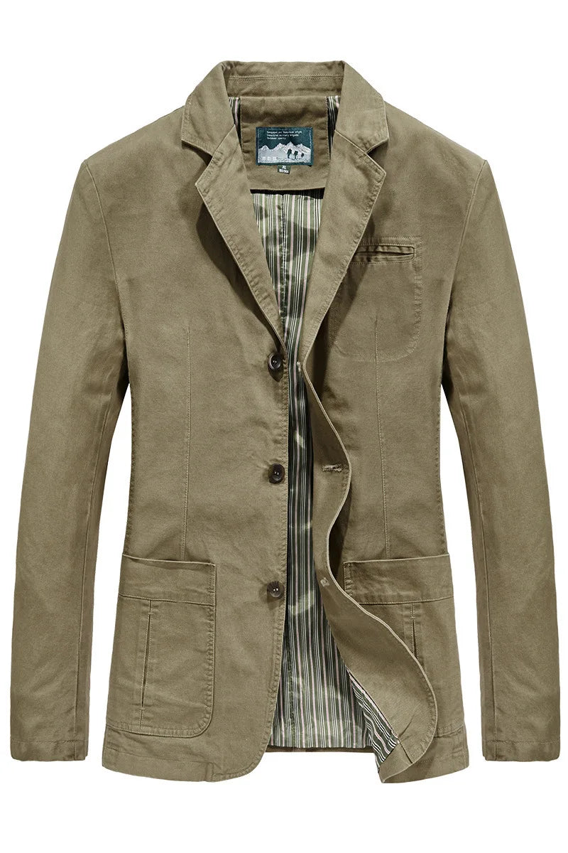 Khaki cotton blazer front view