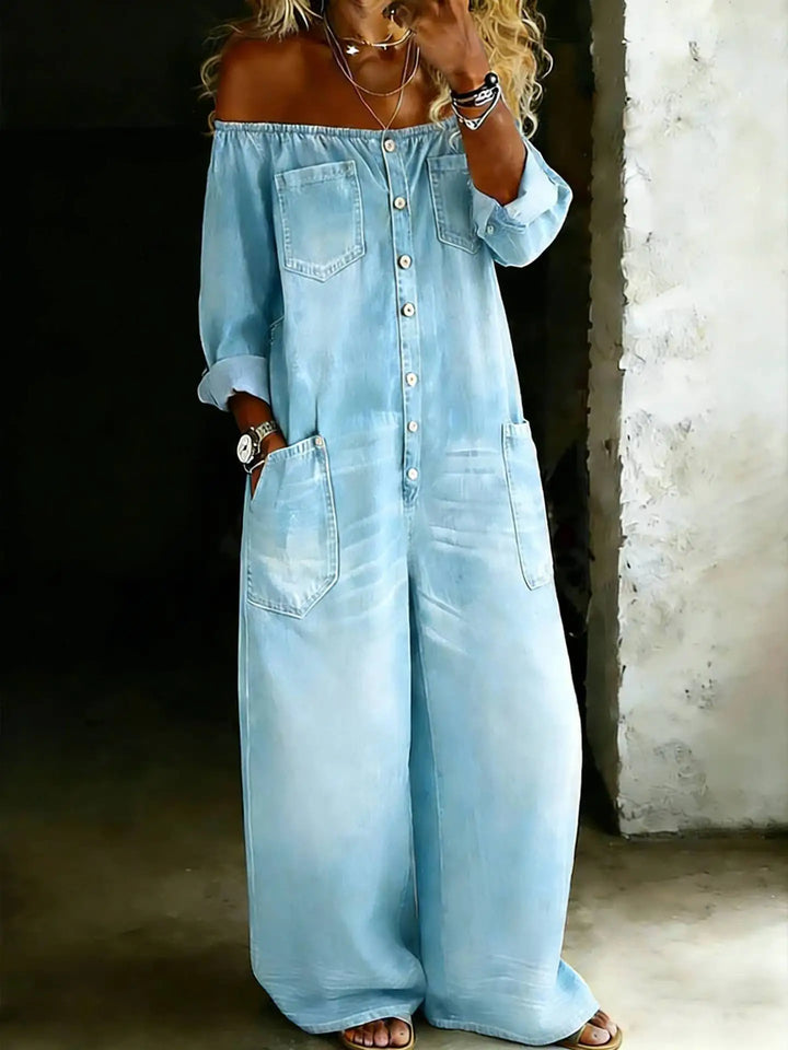 Elina Off Shoulder Denim Jumpsuit