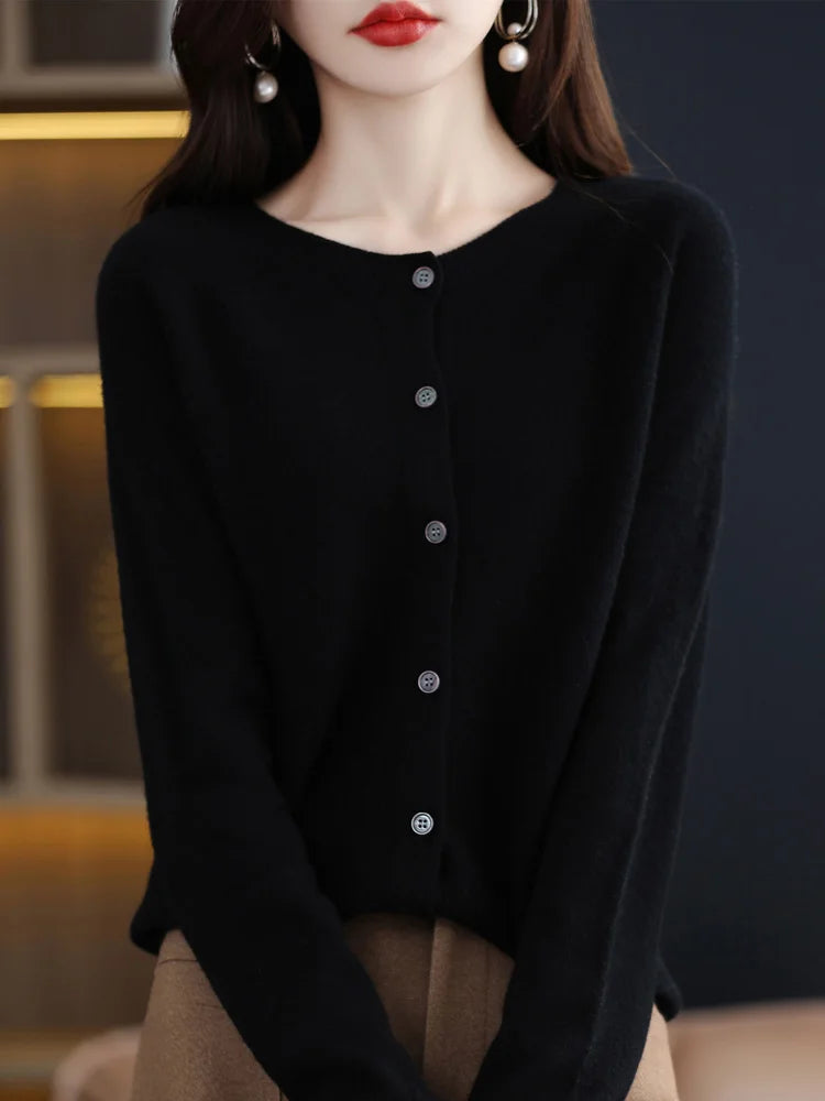 Black button front knit cardigan