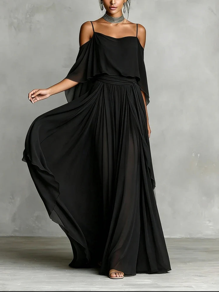 Rosa Off Shoulder Chiffon Wedding Guest Maxi Dress