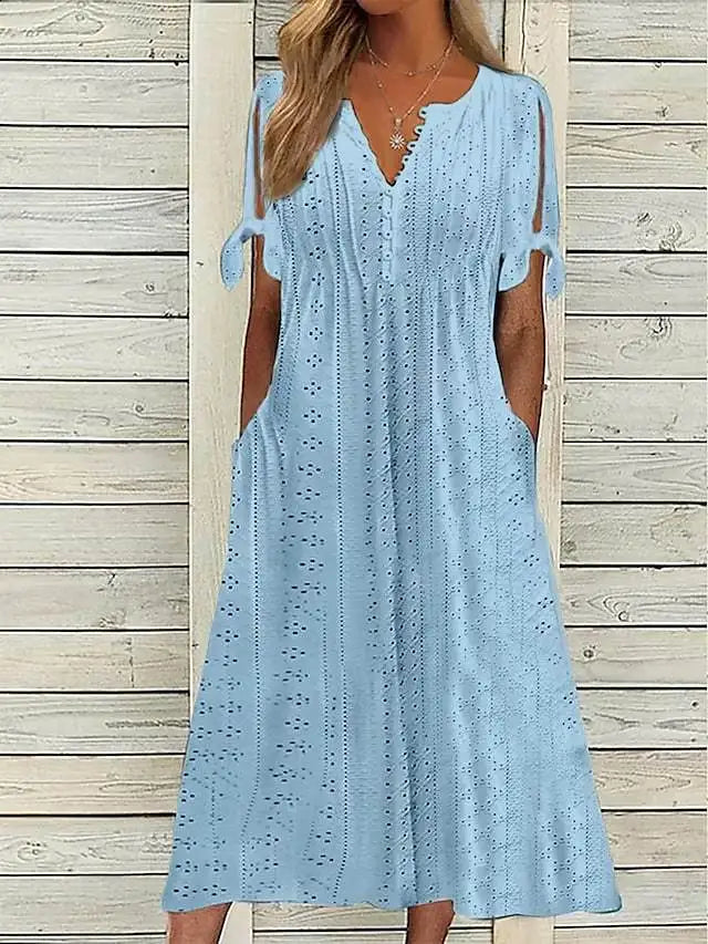 Madeleine V Neck Eyelet Midi Dress