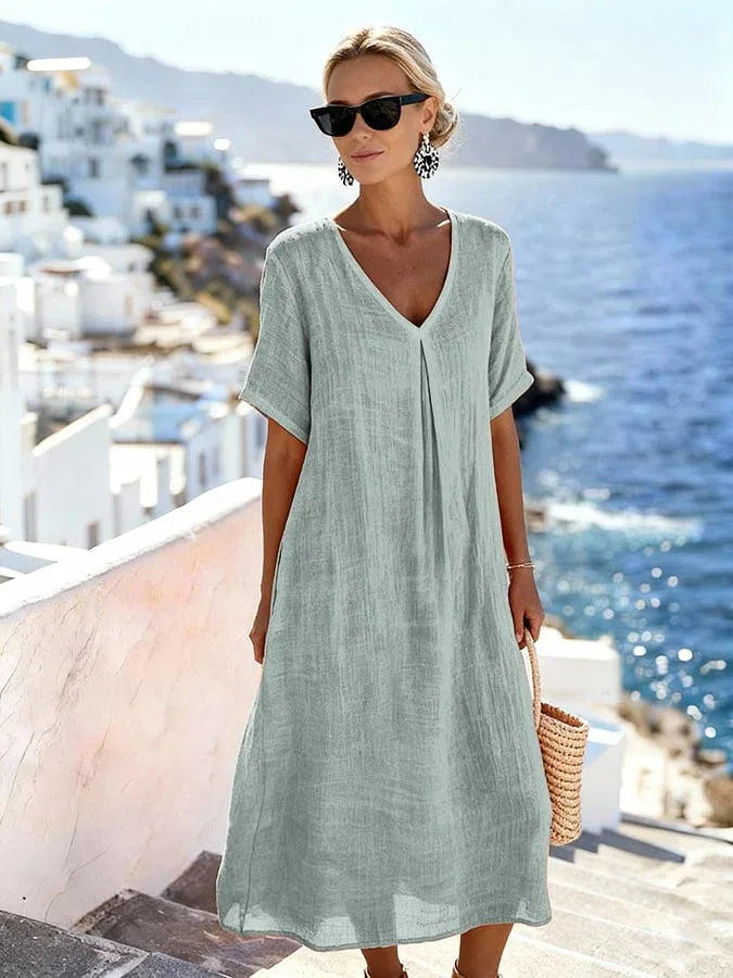 Aurette Relaxed V Neck Summer Midi Dress