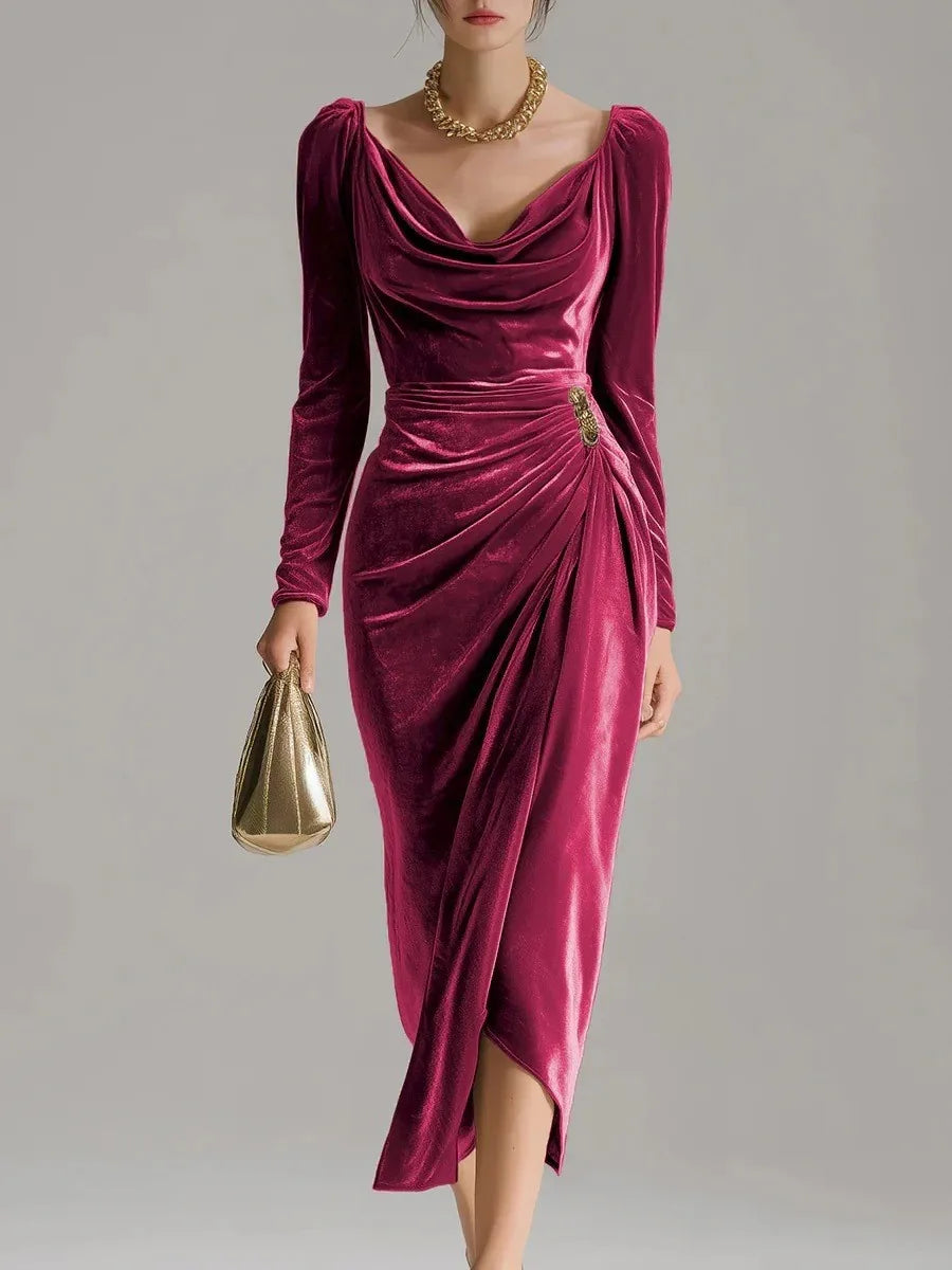 Helena Velvet Ruched Midi Dress