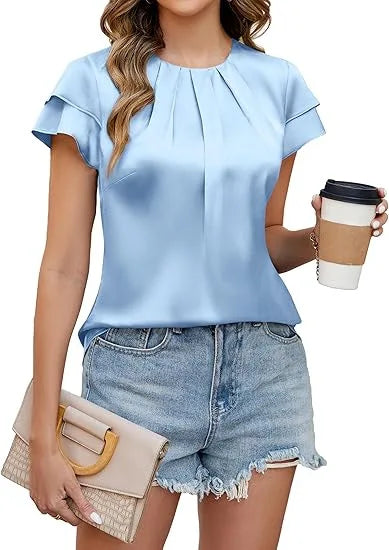 Maevina Satin Ruffle Sleeve Blouse