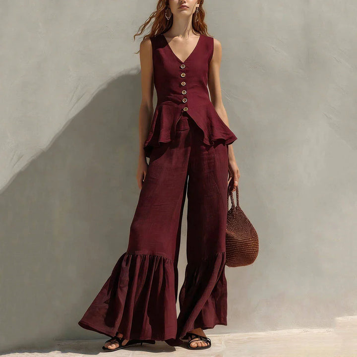 Andrea Ruffle Trim Wide Leg Pants Set