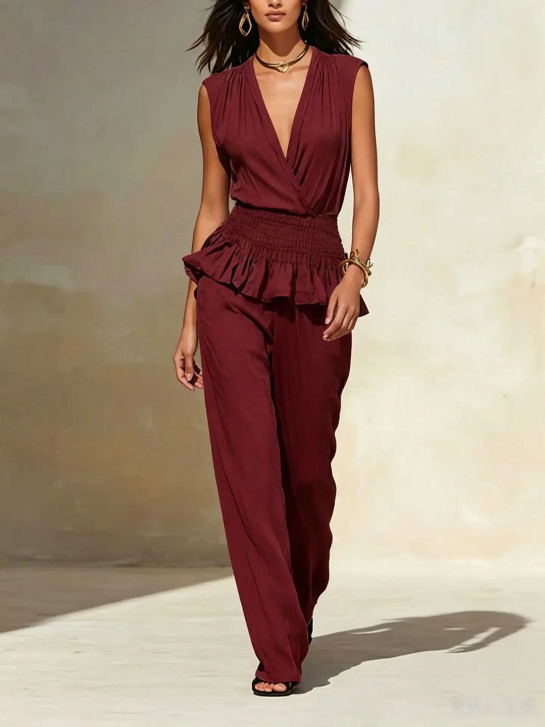 Marovelle Ruffle Peplum Jumpsuit