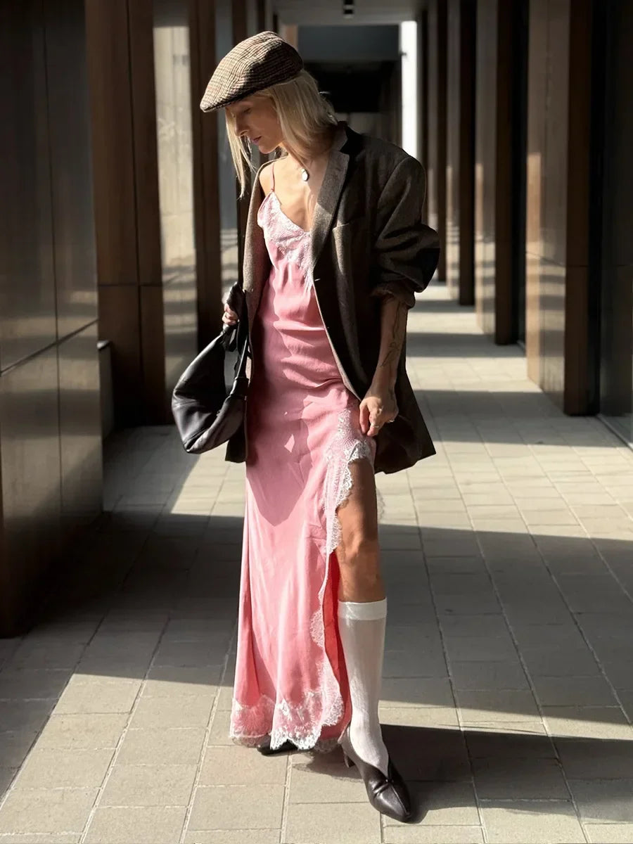 Alessine Satin Lace Maxi Dress
