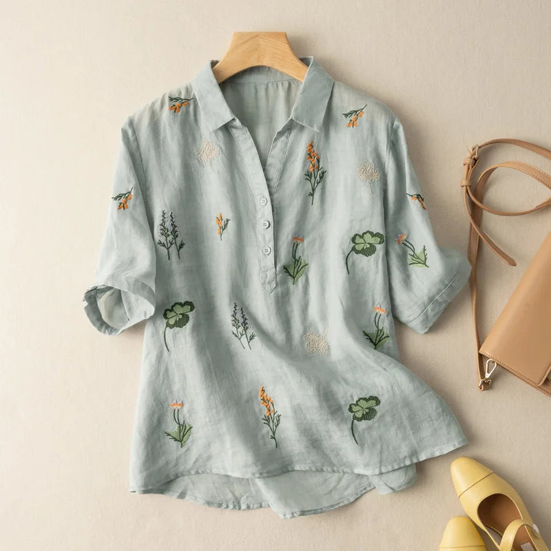 Marcelline Embroidered Linen Blouse