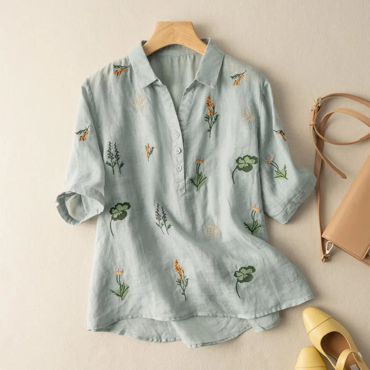 Marcelline Embroidered Linen Blouse