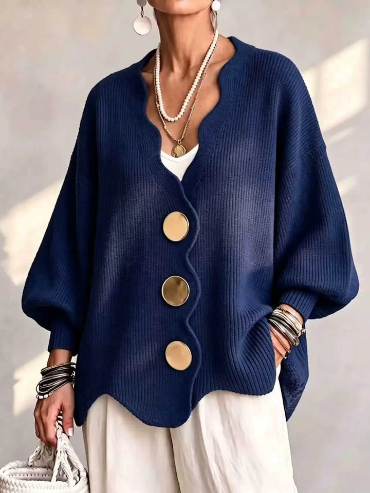 Navy blue oversized cardigan with oversized buttons