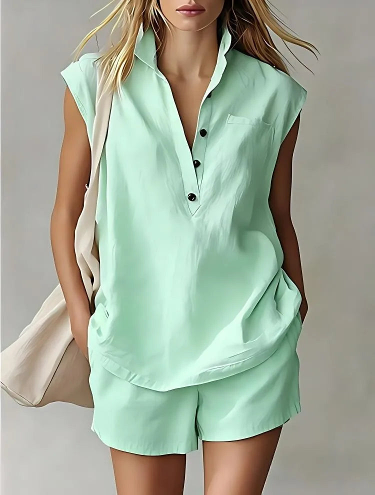 Eleanore Breathable Cotton Linen Shorts Set
