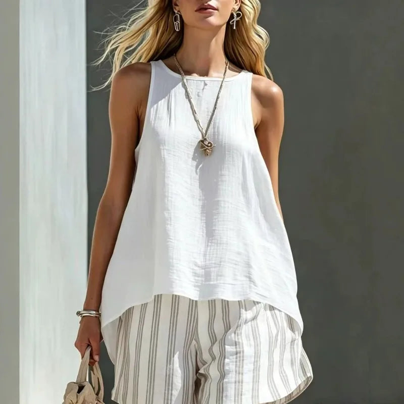 Kaira Sleeveless Tank And Striped Shorts Set