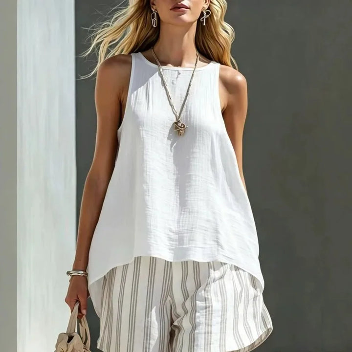Kaira Sleeveless Tank And Striped Shorts Set
