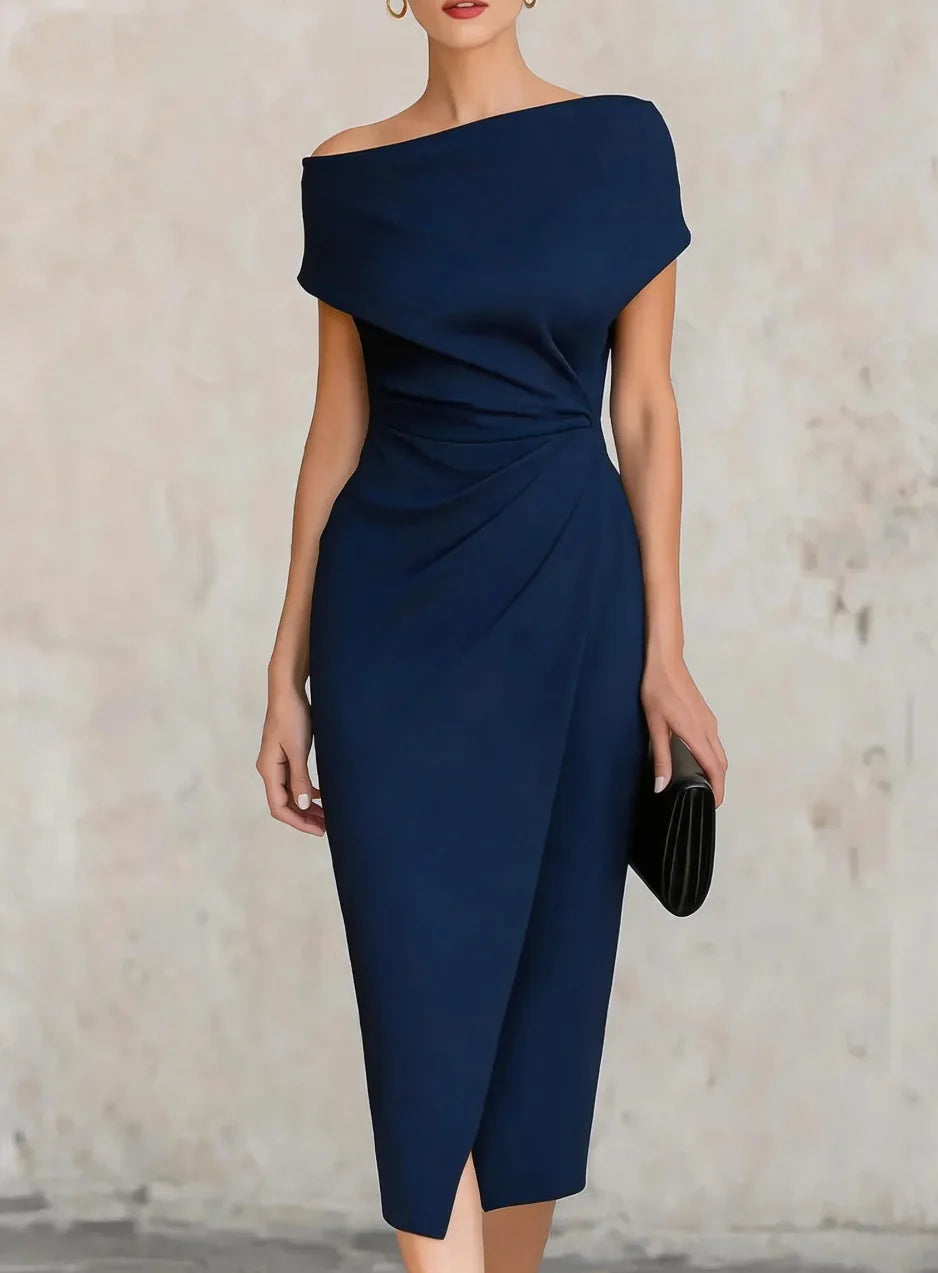 Madina Pleated Slit Midi Dress