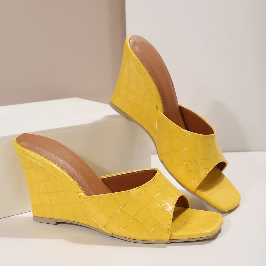 Sarah Leather Embossed Wedge Sandals
