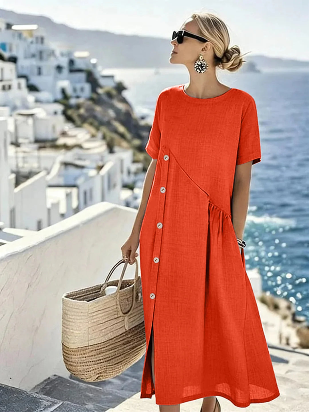 Prona Relaxed Short Sleeve Midi Dress