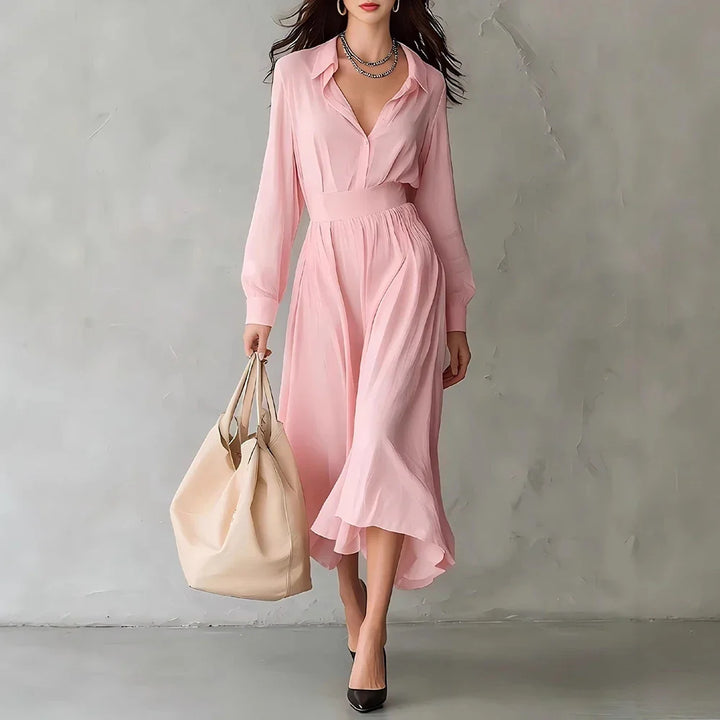 Elara Pleated Shirt Midi Dress