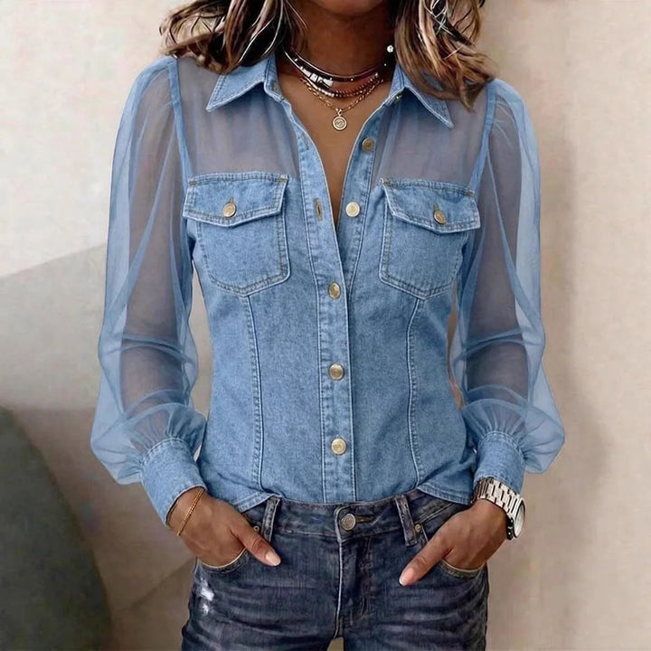 Fiona Sheer Sleeve Denim Blouse
