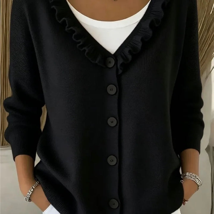 Aveline Ruffle Neck Button Cardigan