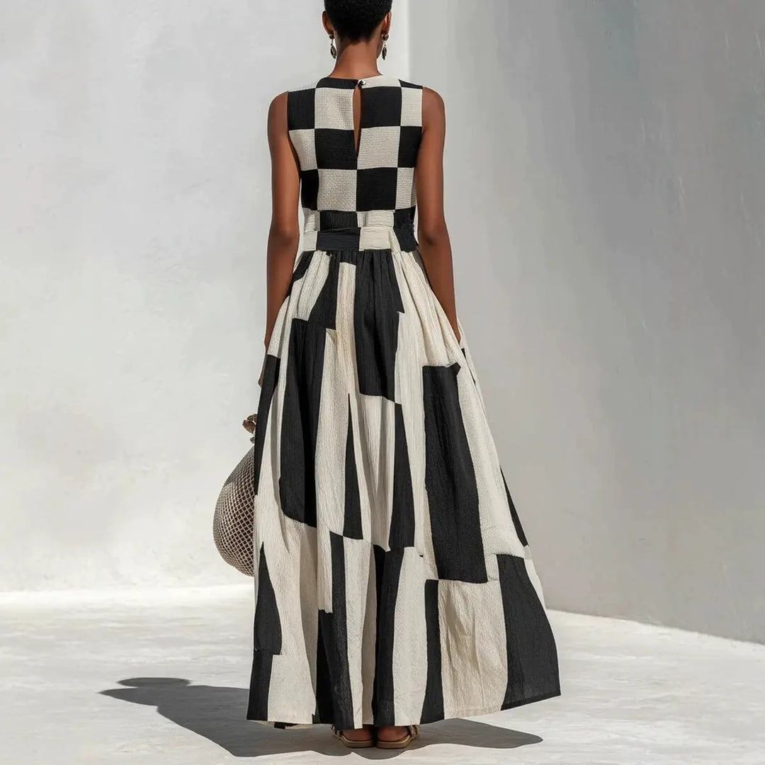 Aminta Geometric Patchwork Maxi Dress