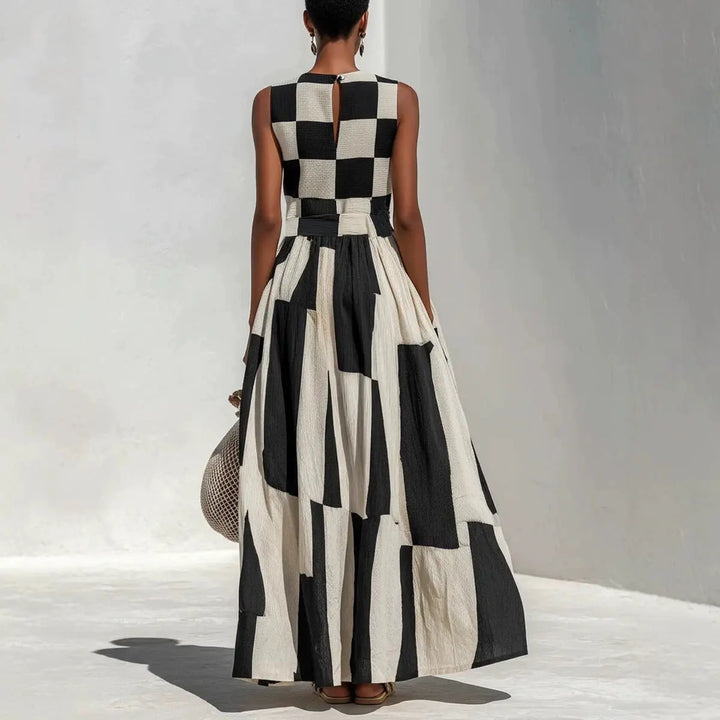 Aminta Geometric Patchwork Maxi Dress