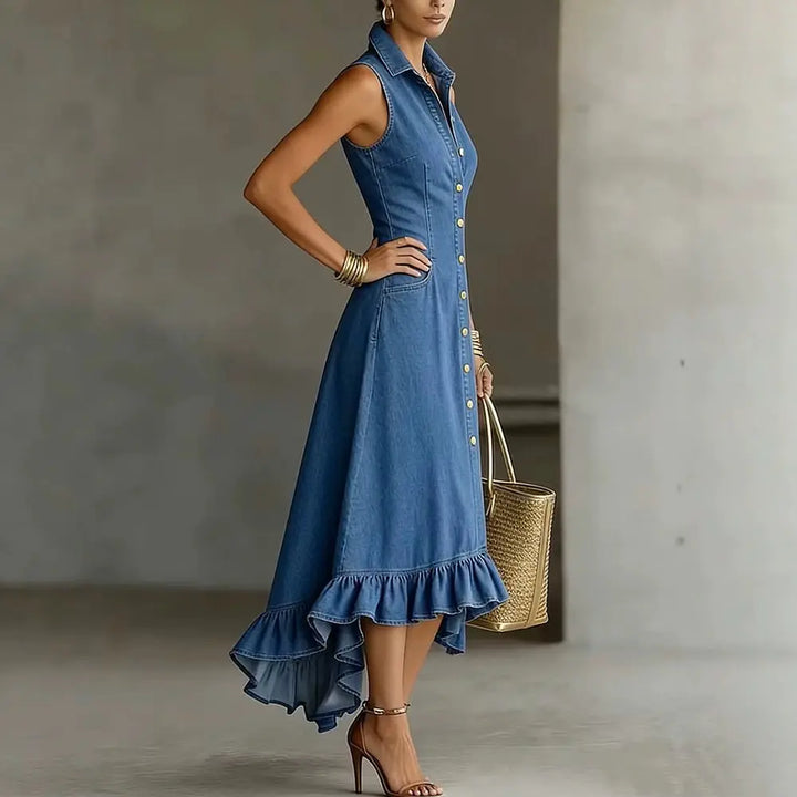 Damaria Ruffle Denim Midi Dress