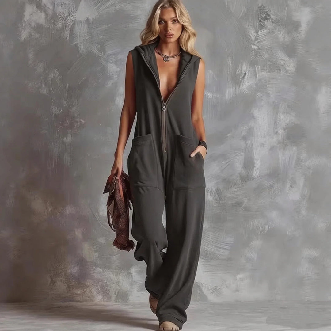 Julie V Neck Hooded Jumpsuit