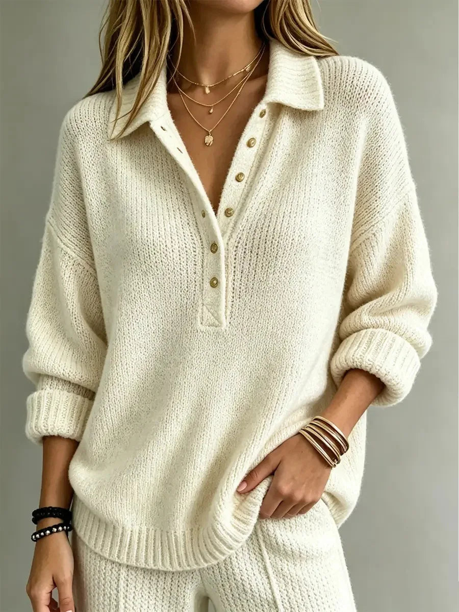 Marigold Button Neck Polo Sweater