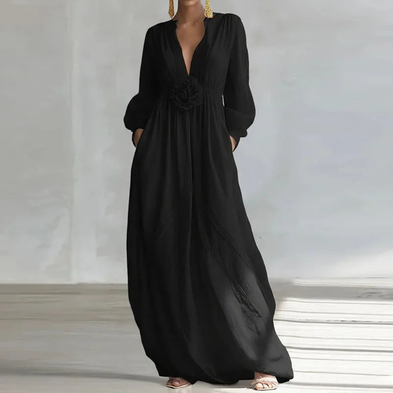 Clara Elegant Deep V Maxi Dress