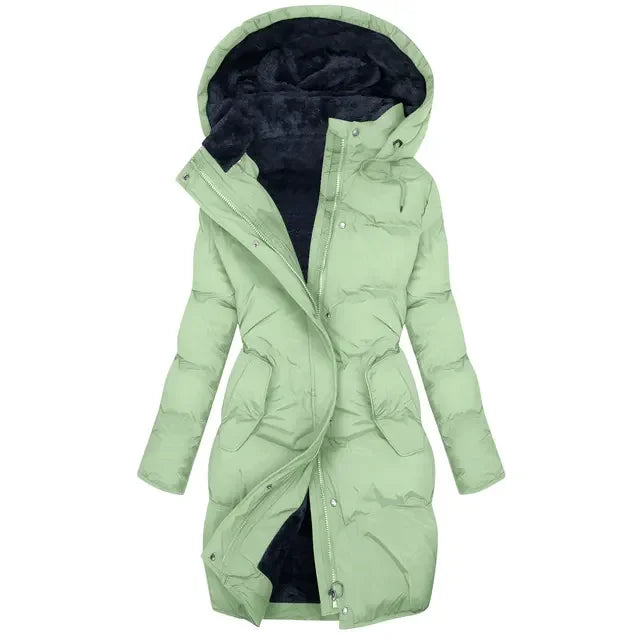 Sage green quilted hooded puffer coat