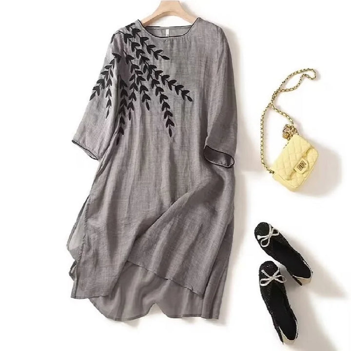 Verana Embroidered Linen Midi Dress