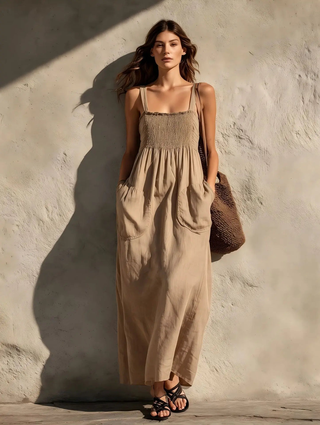 Fauna Shirred Pocket Maxi Dress