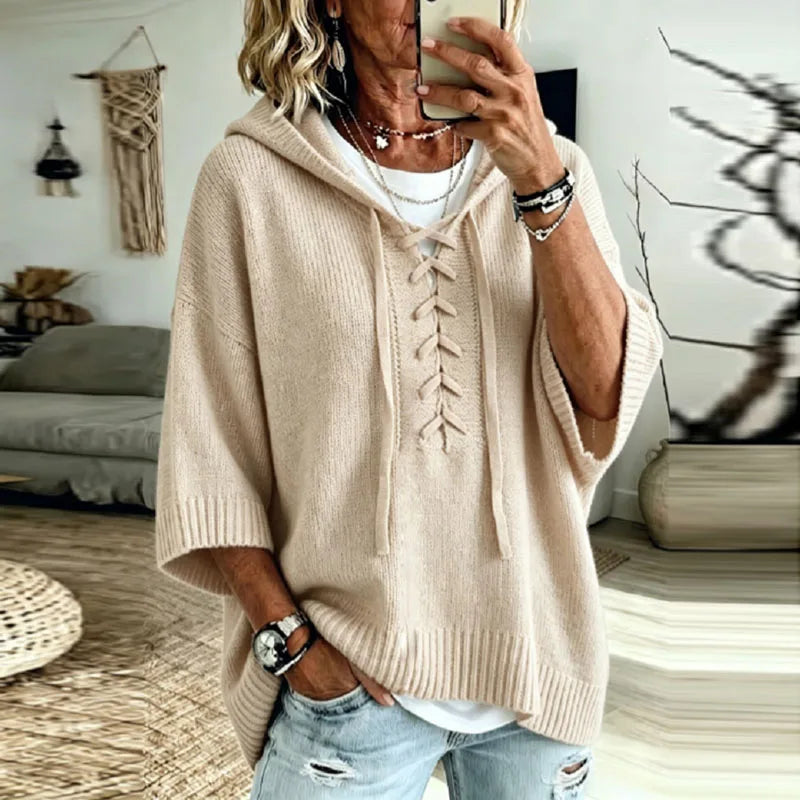 Lucelle Lace Up Hooded Pullover