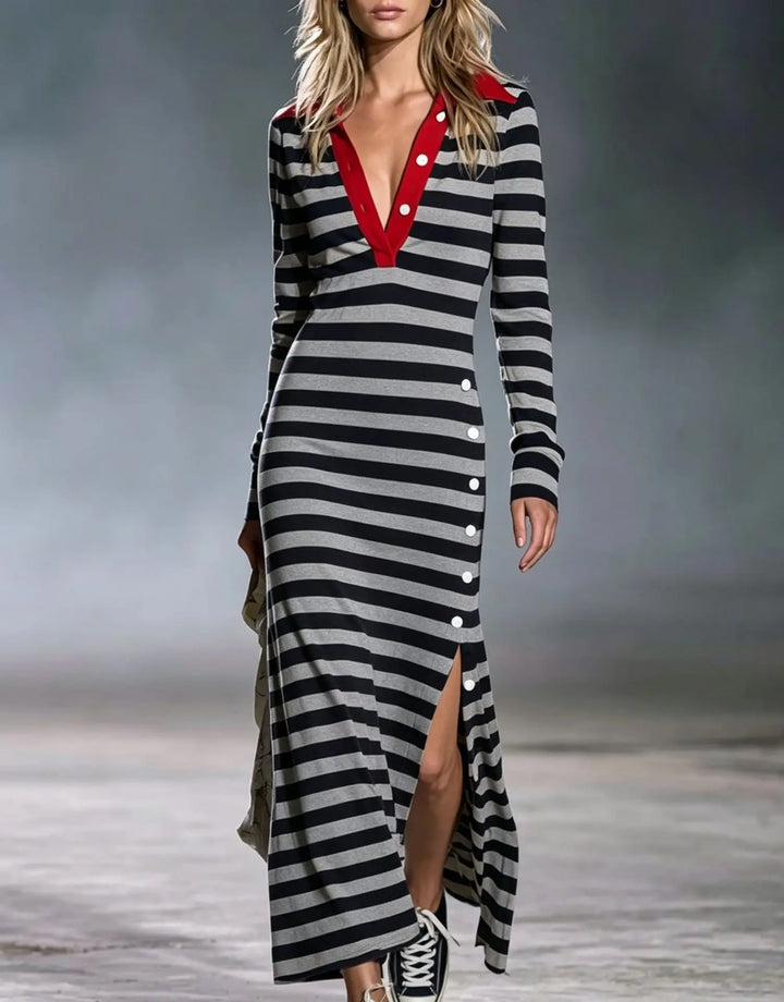 Victoria V Neck Stripe Dress