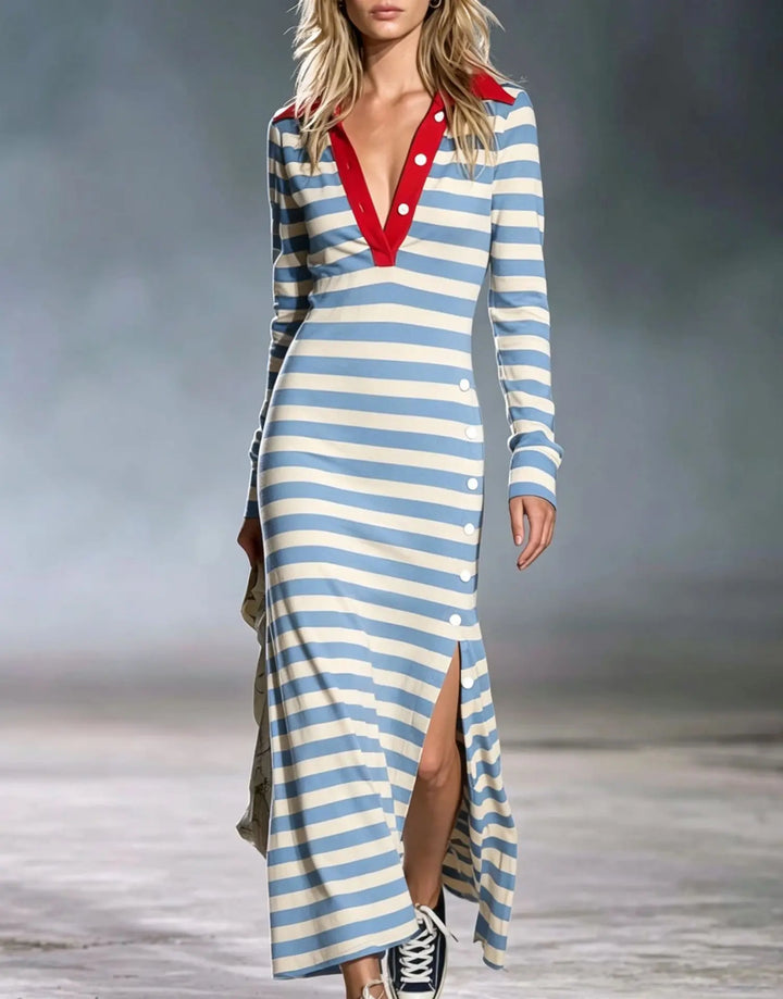 Victoria V Neck Stripe Dress