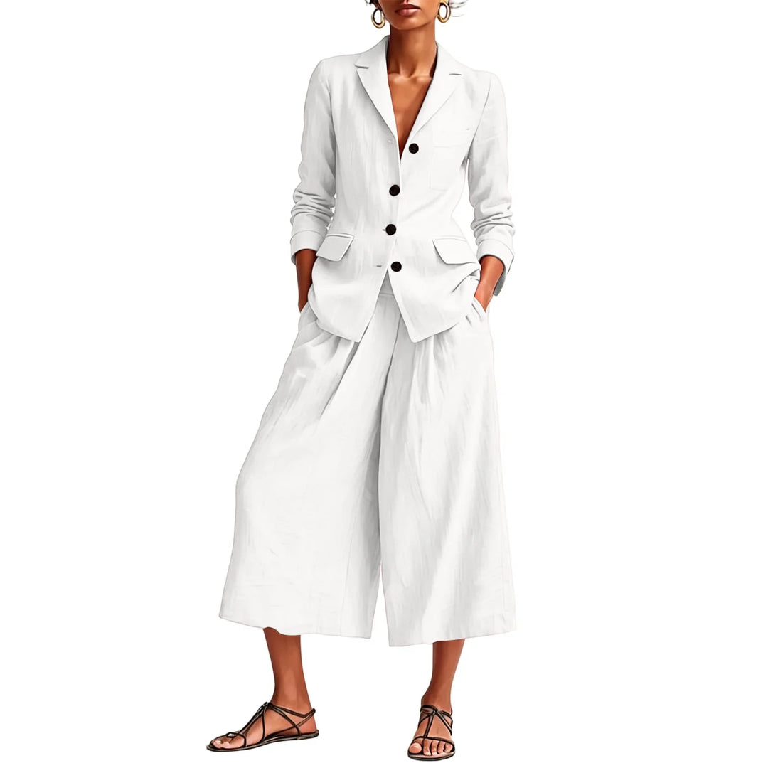 Rachel Linen Blazer and Wide Leg Capri Set