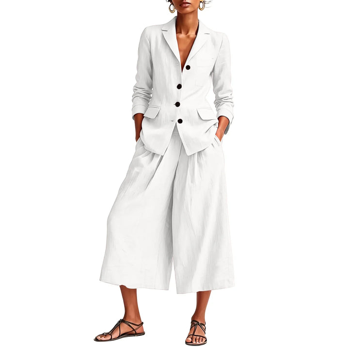 Rachel Linen Blazer and Wide Leg Capri Set