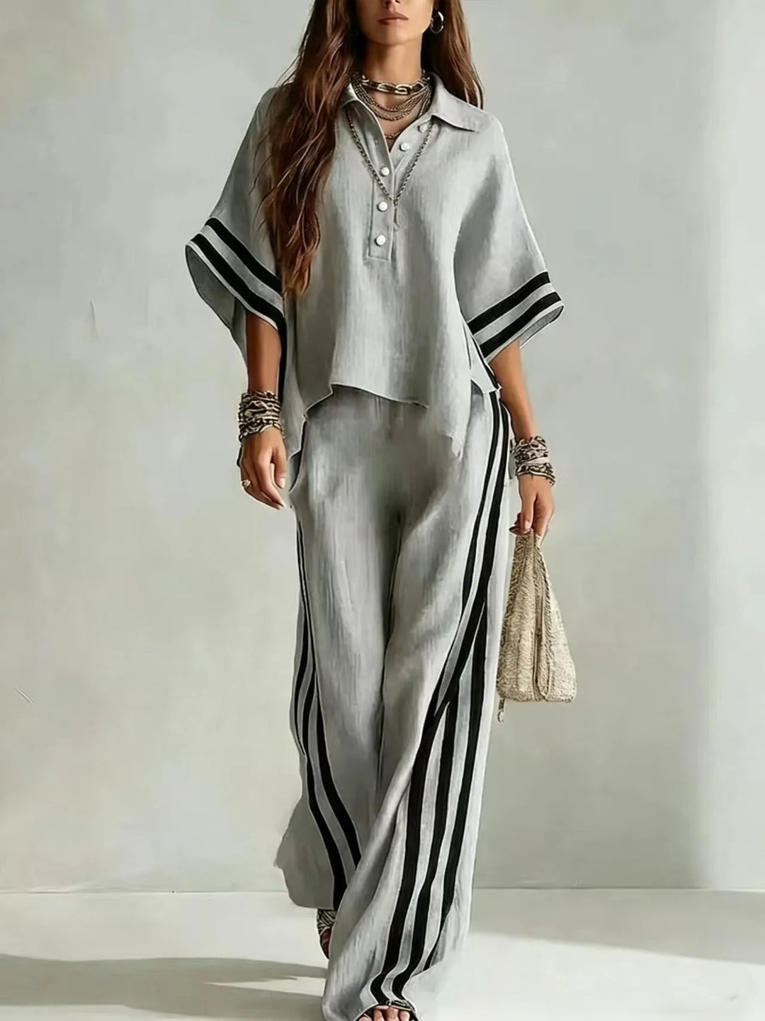 Ferona Striped Wide Leg Pant Set