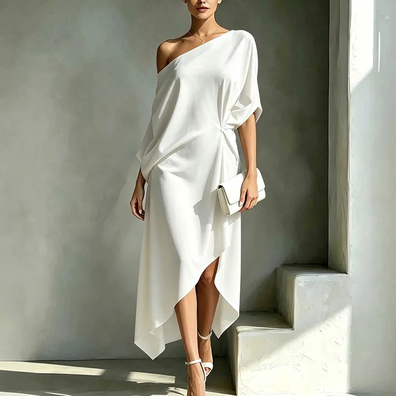 Maribel Elegant Asymmetrical Midi Dress