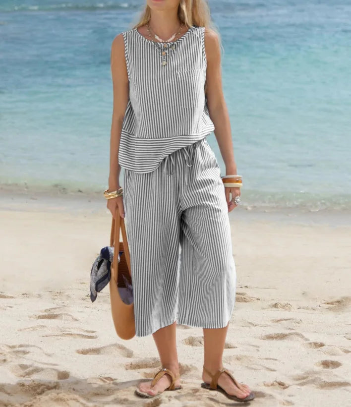 Fabiola Striped Cotton Casual Matching Set